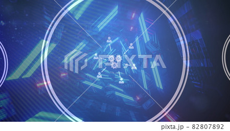 Network of digital icons against glowing tunnel 82807892