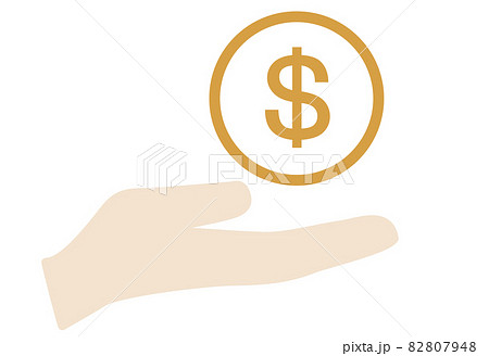 手のひらの上にドル硬貨が描いてあるイラスト 手のひらの上にドル硬貨が描いてあるイラスト 82807948