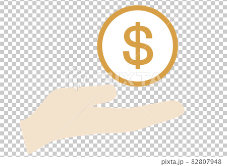 手のひらの上にドル硬貨が描いてあるイラスト 手のひらの上にドル硬貨が描いてあるイラスト 82807948