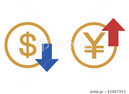 円とドルの相場 アップダウンの値動きを表している矢印とお金のイラスト素材