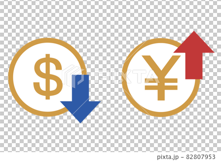 円とドルの相場 アップダウンの値動きを表している矢印とお金 円とドルの相場 アップダウンの値動きを表している矢印とお金 82807953