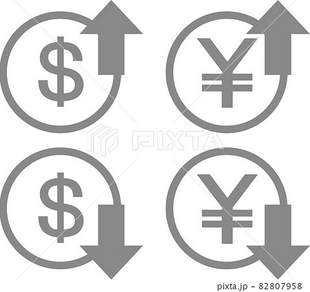 円とドルの相場 アップダウンの値動きを表している矢印とお金 円とドルの相場 アップダウンの値動きを表している矢印とお金 82807958