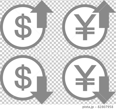円とドルの相場 アップダウンの値動きを表している矢印とお金 円とドルの相場 アップダウンの値動きを表している矢印とお金 82807958