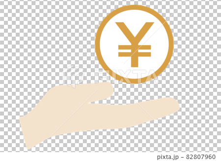 Illustration with Japanese Yen coins drawn on the palm 82807960