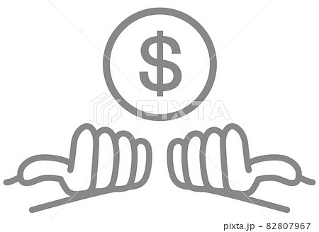手のひらの上にドル硬貨が描いてあるイラスト 手のひらの上にドル硬貨が描いてあるイラスト 82807967