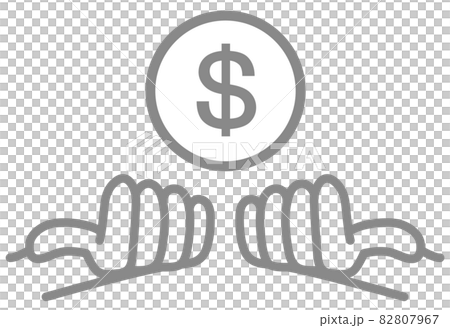 手のひらの上にドル硬貨が描いてあるイラスト 手のひらの上にドル硬貨が描いてあるイラスト 82807967