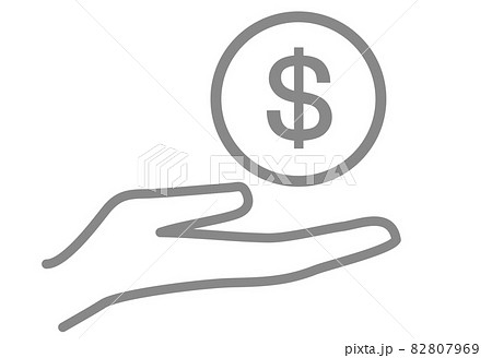 手のひらの上にドル硬貨が描いてあるイラスト 手のひらの上にドル硬貨が描いてあるイラスト 82807969
