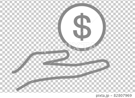 手のひらの上にドル硬貨が描いてあるイラスト 手のひらの上にドル硬貨が描いてあるイラスト 82807969