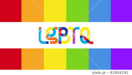 Rainbow lqbtq text over rainbow stripes background 82808282