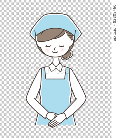 お辞儀するエプロン姿の女性 82808460