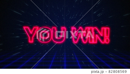 Retro You Win text glitching over blue and red triangles on white hyperspace effect 82808569