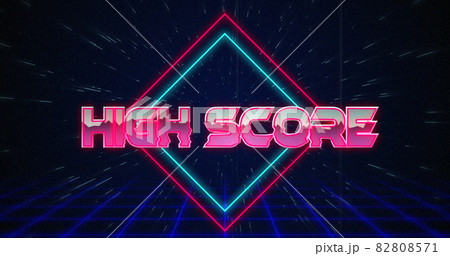Retro High Score text glitching over blue and red squares 82808571