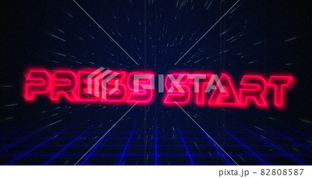 Retro Press Start text glitching over blue and red squares on white hyperspace effect 82808587