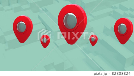 GPS location markers floating against moving blocks on white background GPS location markers floating against moving blocks on white background 82808824