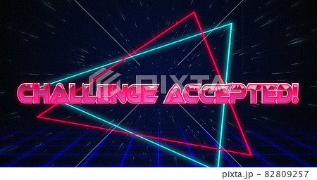Retro Challenge accepted text glitching over blue and red triangles on white hyperspace effect 82809257