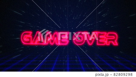 Retro Game over text glitching over blue and red triangles 4k 82809298