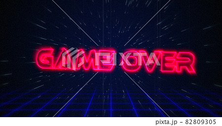Retro Game over text glitching over blue and red squares on white hyperspace effect 82809305