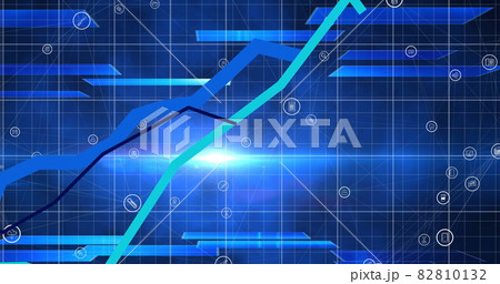 Image of blue lines recording and digital icons on blue background Image of blue lines recording and digital icons on blue background 82810132