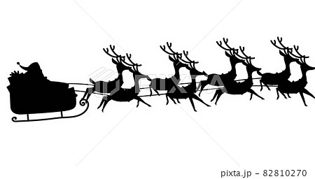 Digital image of black silhouette of santa claus in sleigh being pulled by reindeers Digital image of black silhouette of santa claus in sleigh being pulled by reindeers 82810270