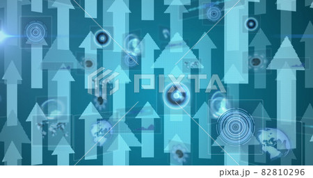 Image of scopes scanning and data processing on screens over arrows pointing up 82810296