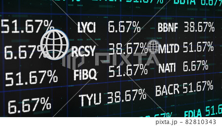 Internet globe icon against stock market data processing 82810343