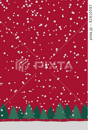 森に雪が降る冬 クリスマス背景 縦 赤 のイラスト素材