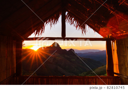 Baan Huai Hee sunset in the hut. 82810745