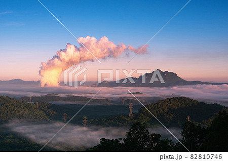 Sea of fog and coal-fired power plant. 82810746