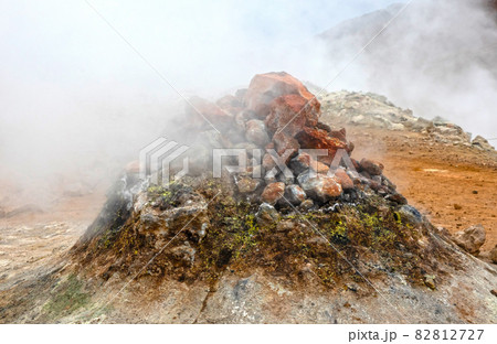 Steaming fumarole in geothermal area of Hverir, Iceland Steaming fumarole in geothermal area of Hverir, Iceland 82812727