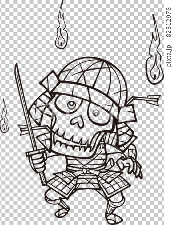 ふらふら徘徊するガイコツゾンビ【2頭身・白黒】 82812978