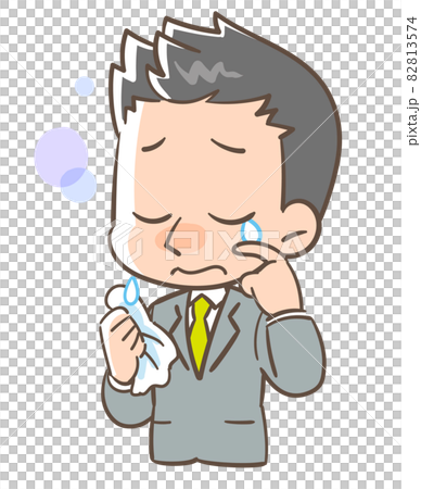 悲しい様相で涙ぐむ男の人のイラスト素材
