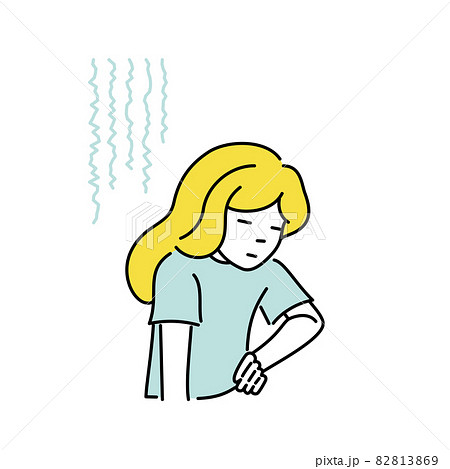 具合が悪く腰に手を当てる女性のイラスト 82813869