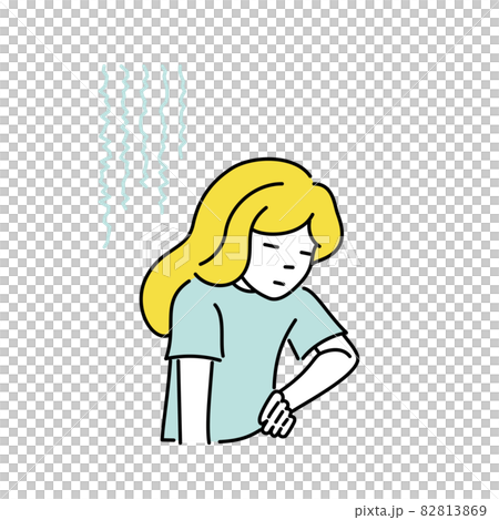 具合が悪く腰に手を当てる女性のイラスト 82813869