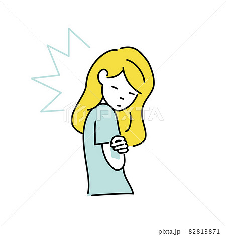 二の腕の痣に気づいて驚く女性のイラスト 82813871