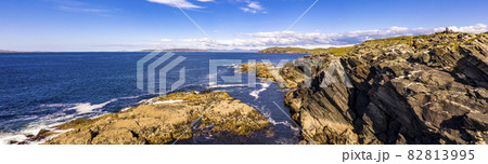 Aerial view of the Dawros coast with Dunmore head by Portnooin background, Rossbeg and Dawros head in County Donegal - Ireland. 82813995