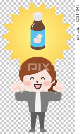 二頭身_栄養ドリンク剤とスーツの女性 82814045