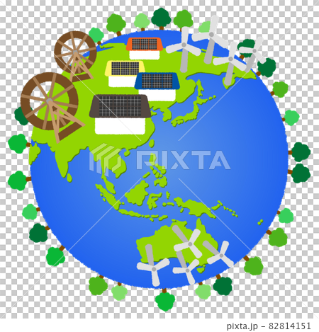 地球風電、水電、太陽能發電示意圖 82814151
