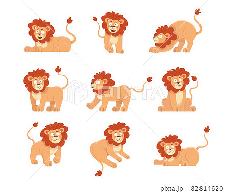 Cute lion cartoon character vector illustrations set Cute lion cartoon character vector illustrations set 82814620