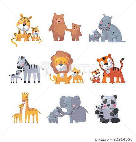 Animal mom and baby, cute cartoon family set Animal mom and baby, cute cartoon family set 82814656
