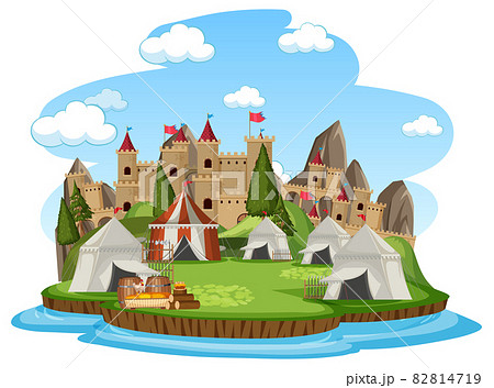 Military medieval camp on white background 82814719