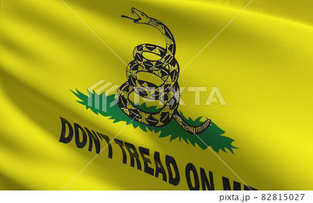 Dont tread on me flag blowing in the wind. 3D rendering illustration of waving sign Dont tread on me flag blowing in the wind. 3D rendering illustration of waving sign 82815027