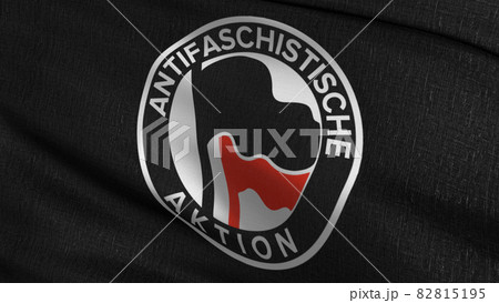 Antifaschistische Aktion Flag blowing in the wind. 3D rendering illustration of waving sign 82815195