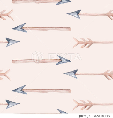 Seamless pattern of colored feathers and romantic arrows painted with watercolors on a white background Seamless pattern of colored feathers and romantic arrows painted with watercolors on a white background 82816145