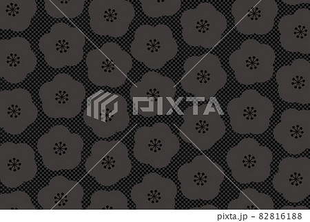 イラスト素材 年賀状22テンプレート 背景黒梅柄 市松模様 壁紙のイラスト素材 8161