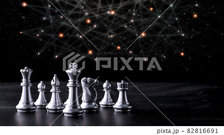 Business control chess board game of business strategy and tactic with futuristic graphic icon on table. Idea for management competition, success and leadership concept for your advertising content. 82816691