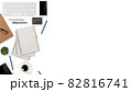 flat lay workspace table with laptop computer, office supplies, coffee cup, tablet and cell phone on white background 82816741