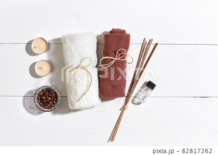 Bathroom or spa set on white background top view mock-up 82817262