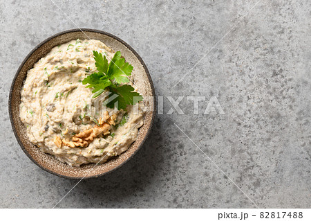 Baba ganoush Levantine cuisine appetizer from baked eggplant with parsley, garlic and olive oil. 82817488