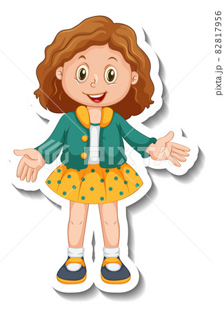 Sticker template with a girl cartoon character isolated 82817956