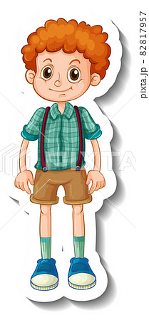 Sticker template with a happy boy cartoon character isolated 82817957